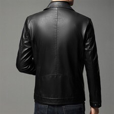 2023春秋季男士新款加绒翻领皮衣中年男装商务休闲纯色上衣外套，男装皮衣，电商B212（原钱塘6029）