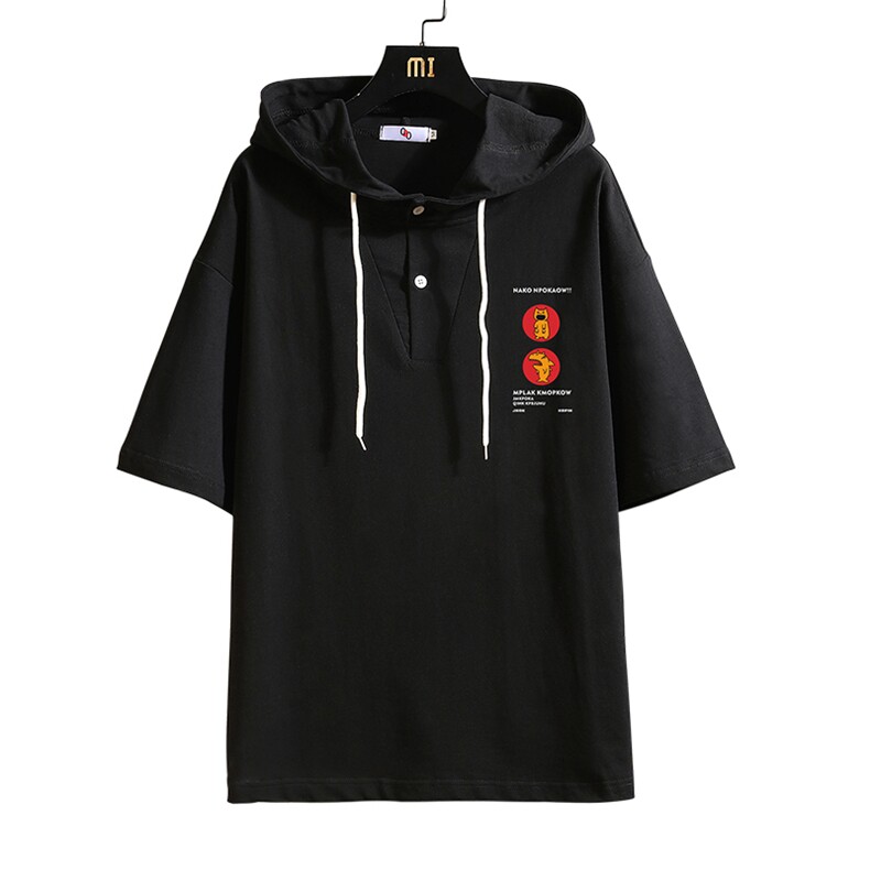 LD54093-P45连帽短袖t恤男大码胖子带帽五分袖中袖砖墙挂拍,男装T恤,电商A040A