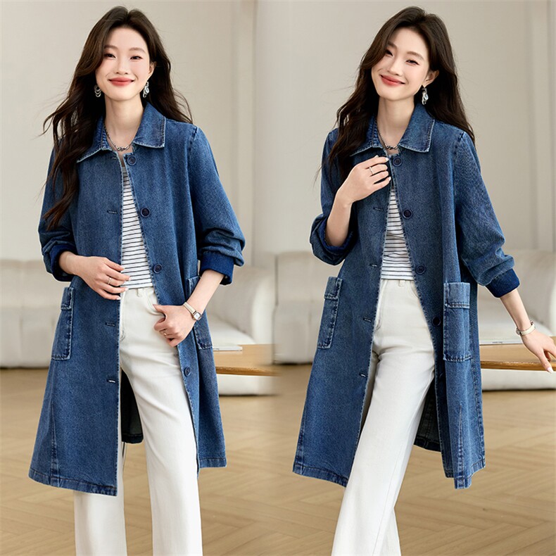 2025年秋季新款中长款牛仔外套，女装牛仔外套，文熹诺