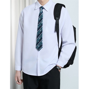 学院风基础白衬衫dk男制服长袖宽松白衬衣毕业套装 CY01+LD14图片