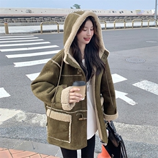 【新款】粉色皮毛一体羊羔毛外套883-P190-K289，女装棉衣/棉服，2C305