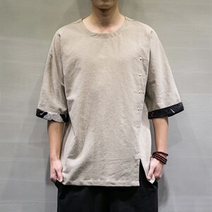 春装新风棉麻短袖t恤男休闲大码七分袖上衣DSA008/T063/P60图片