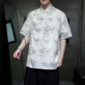 2024风新款中式棉麻复古汉服盘扣立领短袖衬衫CS35-P65图片