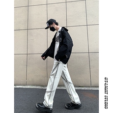 B221美式ins高街暗黑小众个性喷墨直筒牛仔裤LK23146-P65控88，男装牛仔裤，电商B221