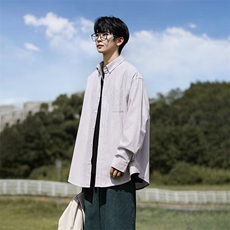 日系复古条纹衬衫男春季潮牌学院风长袖衬衣cityboy翻领工装外套，男装衬衫，星座601-1