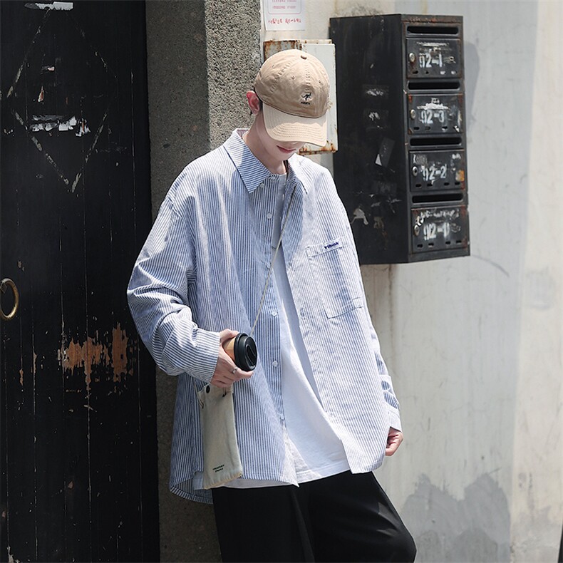 高品质秋季新款cityboy条纹衬衣宽松长袖衬衫A017C2P70,男装衬衫,电商A017