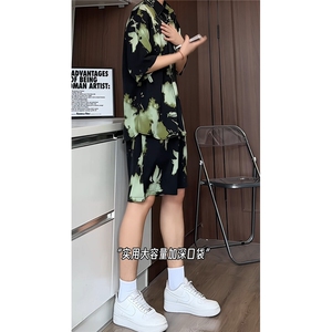 短袖衬衫男+短裤男潮流休闲套装男M-5XL大码TZ78710P50控98模特图图片