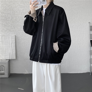 复古千鸟格哈灵顿双面穿拉链飞行夹克男短款两穿外套男 JK1326P98图片
