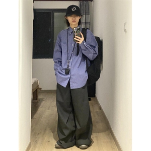 网络图现货蓝色格子衬衫长袖RC70-P50图片