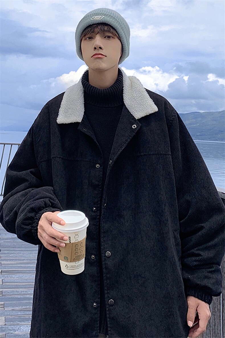 新款宽松大码羊羔毛翻领夹克男潮灯芯绒棉服外套M82-特P78控138,男装夹克,电商A001