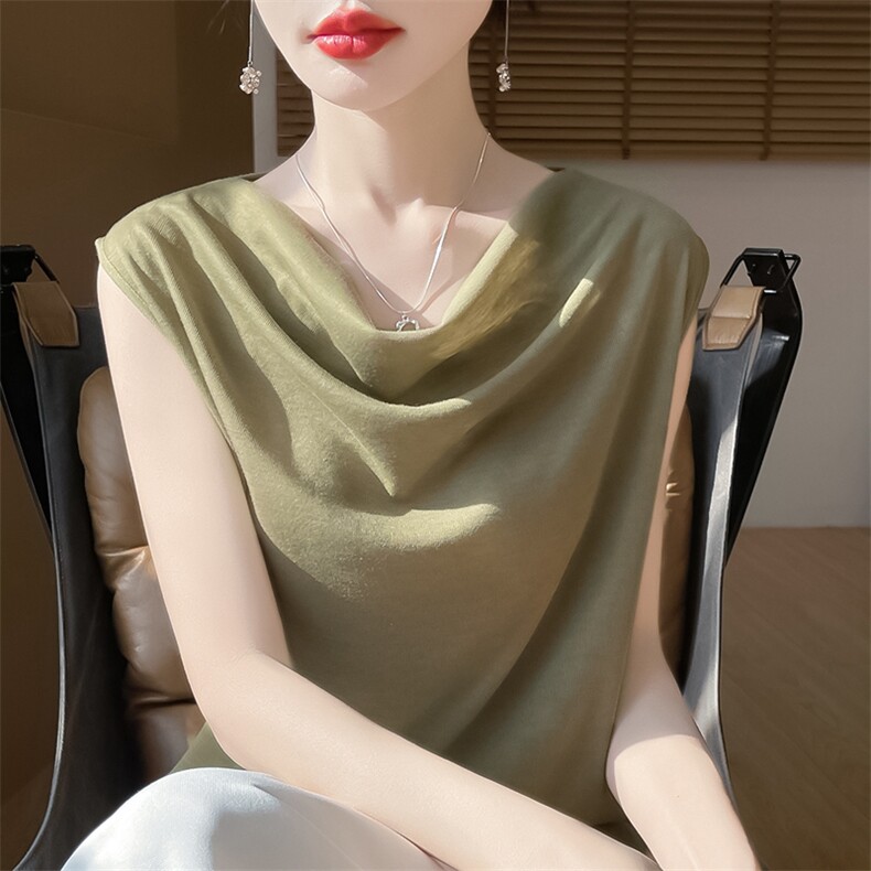 简约时尚无袖女士春季新款宽松遮肚百搭打底背心,针织衫/毛衣,绒宛羊绒