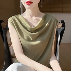 简约时尚无袖女士春季新款宽松遮肚百搭打底背心，女装针织衫/毛衣，绒宛羊绒