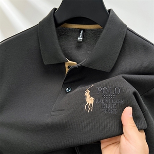 新款男士短袖POLO夏季薄款宽松透气高档翻领半袖百搭休闲纯色T恤图片