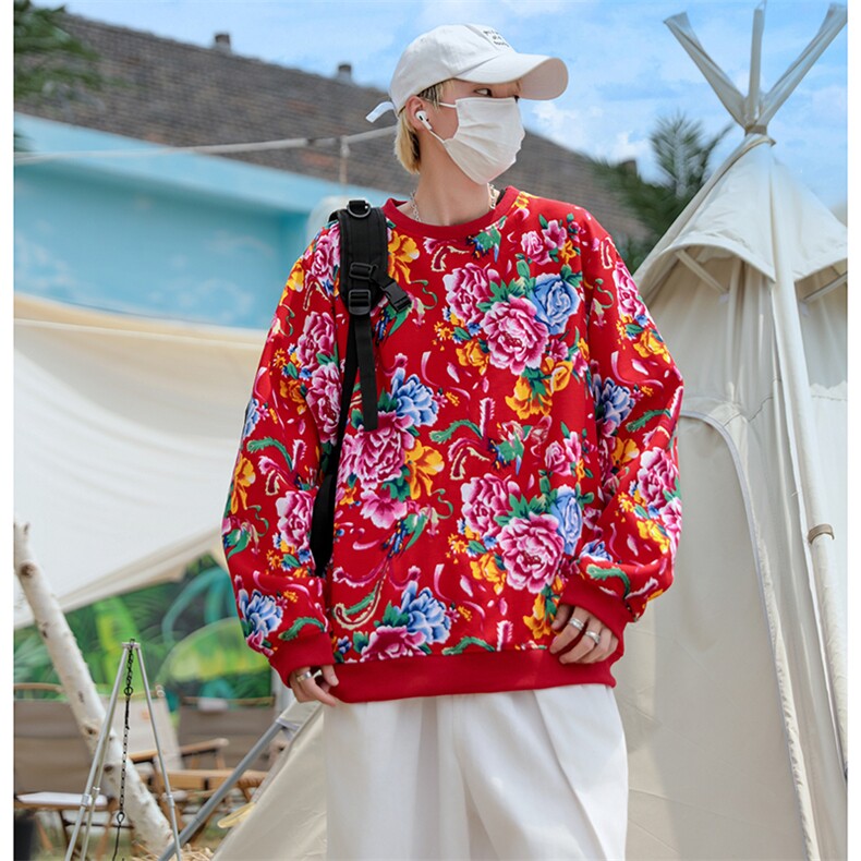 B203圆领大花卫衣大码男女新中式汉服团队表演出饭店火锅店情侣潮，男装民族服装，星座115A(原星座507）