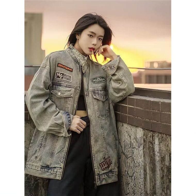 JK8615-P65美式高街水洗做旧牛仔外套男女秋季,男装工装外套,电商B323A