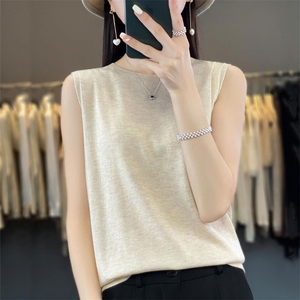 一线成衣短袖女圆领薄款纯色无袖软糯打底针织衫宽松T恤图片