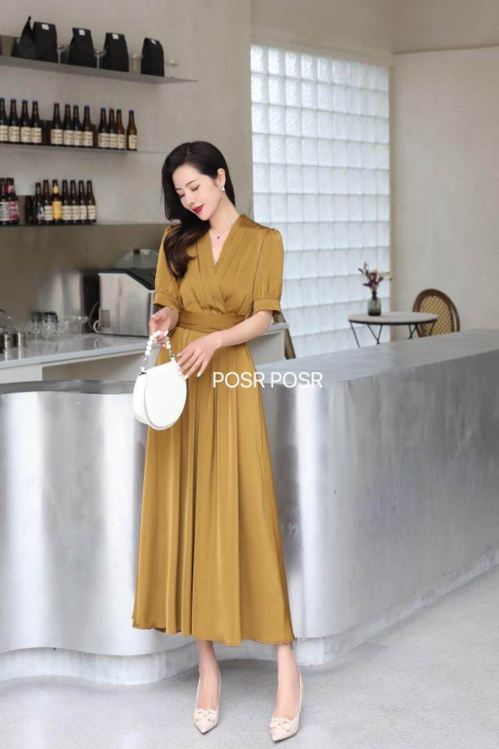 腰带收腰连衣裙，女装连衣裙，珀莎