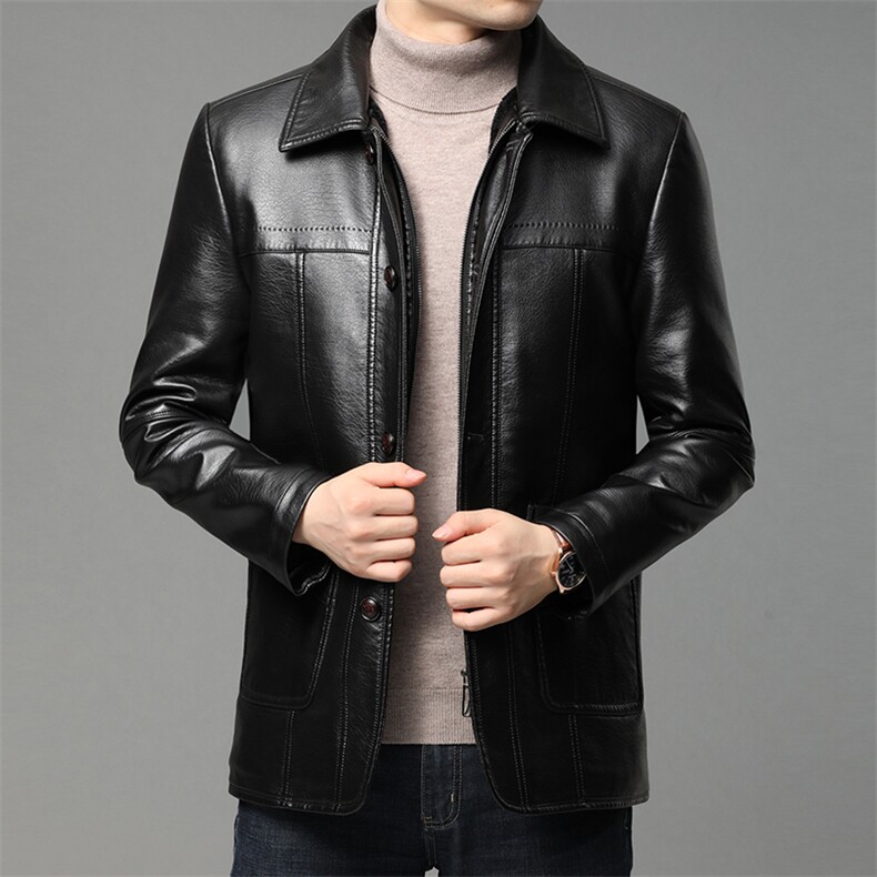 DP217钱塘2020-2冬季厚款商务休闲简约中年男士皮衣货稳P127，男装皮衣，钱塘207-2