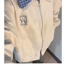 蓝白格纹假两件学院风翻领外套男女韩系穿搭情侣夹克JKA244，男装夹克，星座516A
