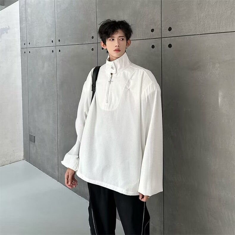 潮立领半拉链卫衣男小众设计感金属拉链宽松WY676-P42图片