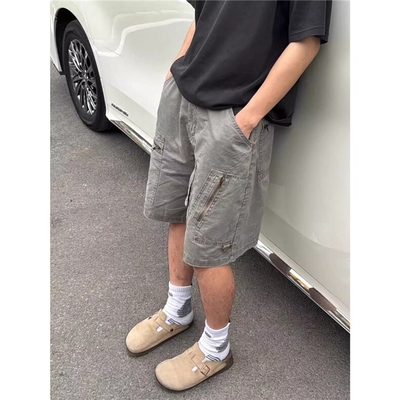 新款美式重磅可调节腰带男女休闲宽松水洗五分裤夏季LN10999-p60图片