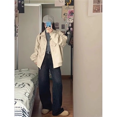 美式cleanfit灰色外套男春秋季时尚飞行员夹克短款重磅工装棒球服，男装夹克，星座506A
