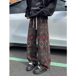 8XL-M羊羔绒裤子男冬季加绒加厚民族风重磅针织棉裤大码KZ023P78图片
