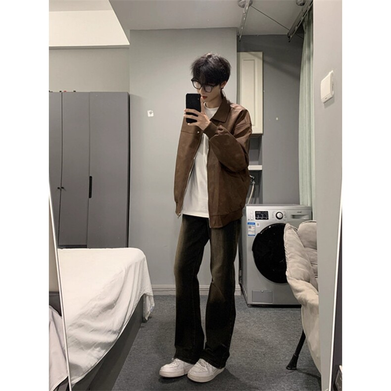 美式潮牌PU皮夹克男女重磅复古皮衣外套高街痞帅翻领上衣JK8556,男装夹克,星座516A