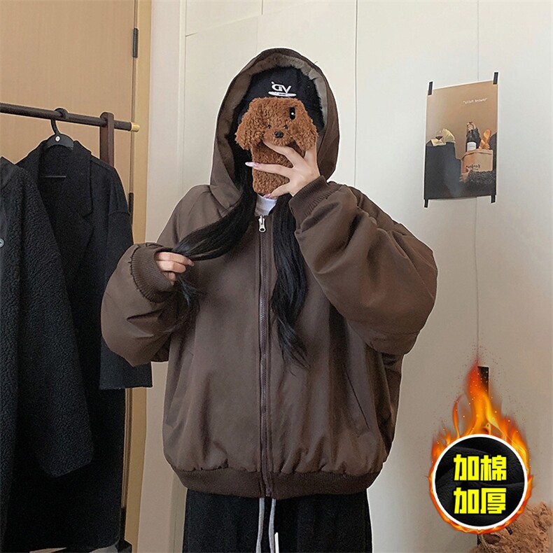 两面穿现货重磅短款座山雕棉衣男女双面穿毛毛绒棉服加厚外套,男装棉衣,电商A443