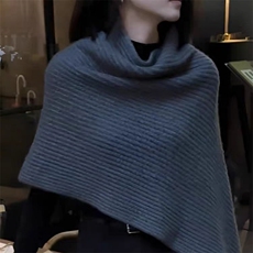 高级感针织围巾披肩女2025新款春秋外穿高领斗篷不规则，披肩，锦瑟羊绒