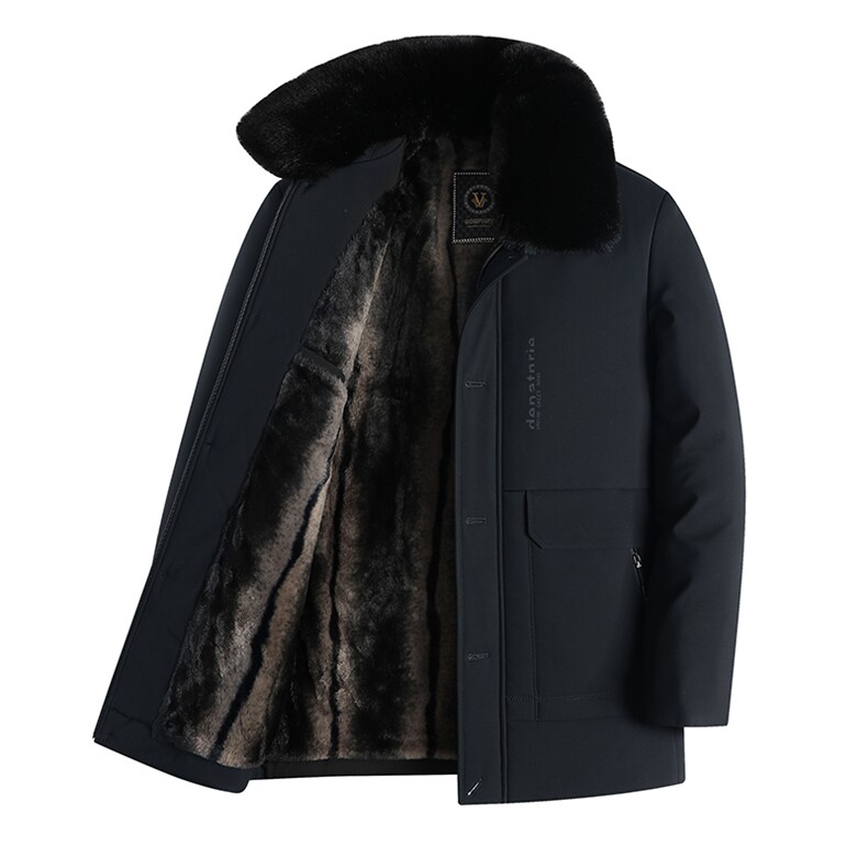 脱卸大毛领加绒加厚中老年棉服大衣男士休闲中年棉衣外套大衣,男装棉衣,钱塘723