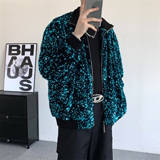 年会明星同款蓝色亮片发亮演出服男女歌手舞蹈DJ夹克外套棒球衫，男装夹克，星座909