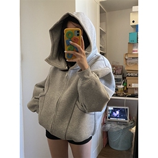 抖音得物高品质秋冬美式高街重磅结构辑明线纹理连帽卫衣外套W111，女装短外套，电商A486-1