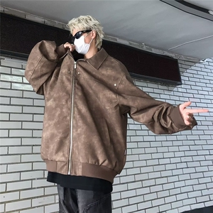 皮衣夹克男韩版潮流高街帅复古2024秋冬新款ins宽松外套W5748-P77图片