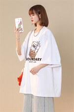 港风2026夏季新品奶茶印花圆领休闲七分袖短袖T1094P25-控38---，男装T恤，A247A