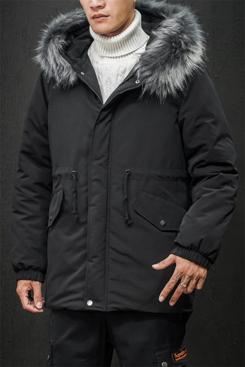 2019冬新日系大码男腰部抽绳中长款大毛领加厚棉衣M730-P130,男装棉衣,电商A001