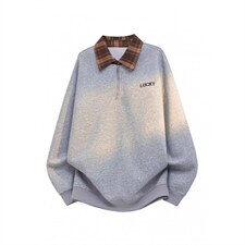 春秋季美式衬衫领假两件卫衣男潮流情侣装宽松字母刺绣上衣，男装衬衫，四季星座505