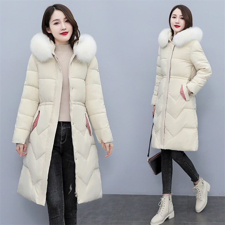 羽绒棉衣棉服女2021年冬季修身加厚长款抽绳街头通勤纯色过膝棉袄,女装棉衣/棉服,多彩