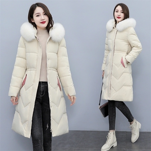 羽绒棉衣棉服女2021年冬季修身加厚长款抽绳街头通勤纯色过膝棉袄图片