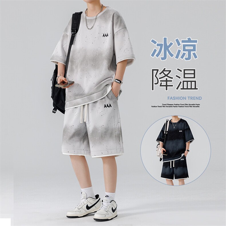 渐变色扎染短袖T恤套装男五分短袖休闲运动套装217-2-TZ08-特P55,男装T恤,星座217-2