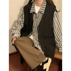 1中性假两件衬衫马甲潮流情侣女大码M-5XL夹克男77860特P68控108图片
