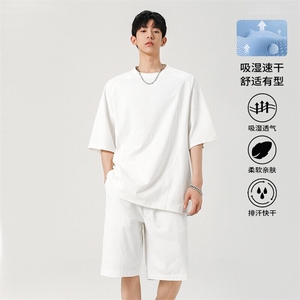 特批P40无差价25夏季复古百搭纯色速干拼接两件套装中性风TZ5148图片