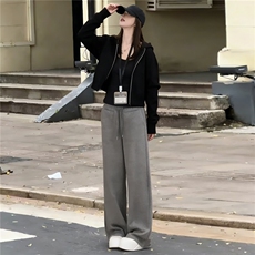 韩版时尚套装女秋季新款连帽短款卫衣内搭黑色背心阔腿长裤三件套，女装套装/套裙，2C310