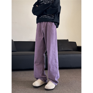 紫色牛仔长裤男款春秋季复古水洗牛仔裤男裤宽松阔腿裤NZK734-P48图片