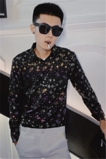 秋季新长袖衬衫社会小伙白色印花发型师个性男衬衣C301B-CS37，男装衬衫，电商C301B