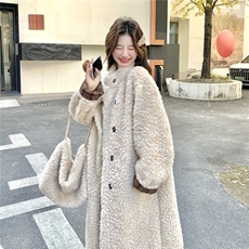 新款长款羊羔毛长款外套带包包2D014-10056-245-K378，女装棉衣/棉服，2D014
