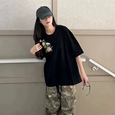 万针全刺绣工艺抖音得物高品质260克重磅纯棉双纱美式高街短袖T恤，男装T恤，电商A486