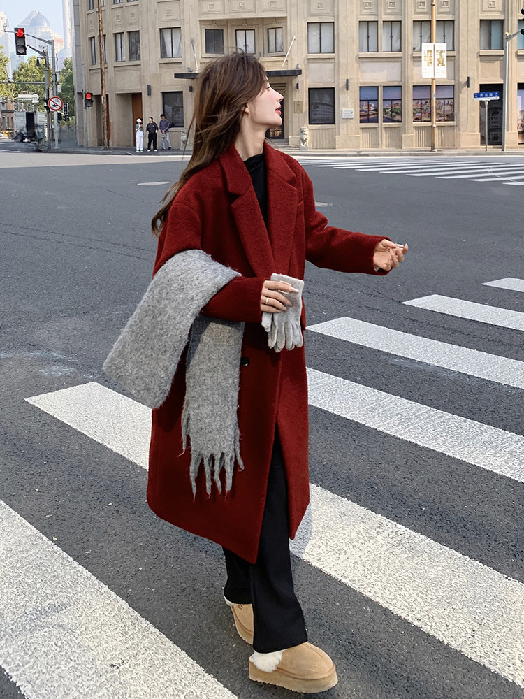 新年红色双面羊绒大衣女秋冬高级感2025新款韩版显瘦结婚呢子外套，女装羽绒服，新风尚