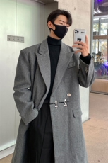 港风中长款英伦金属装饰毛呢风衣男聚酯纤维FY77072P138控198，男装风衣，星座227-7
