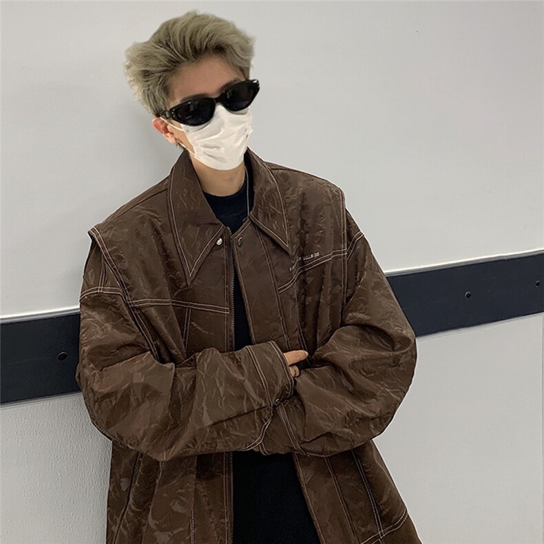 现货不缺货欧美水洗皮衣宽松假两件外套夹克1209-1-JK17-P108，男装皮衣，星座1209-1